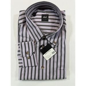Ike Behar New York Button Down Dress Shirt L Lavender Gray Stripe NWT
